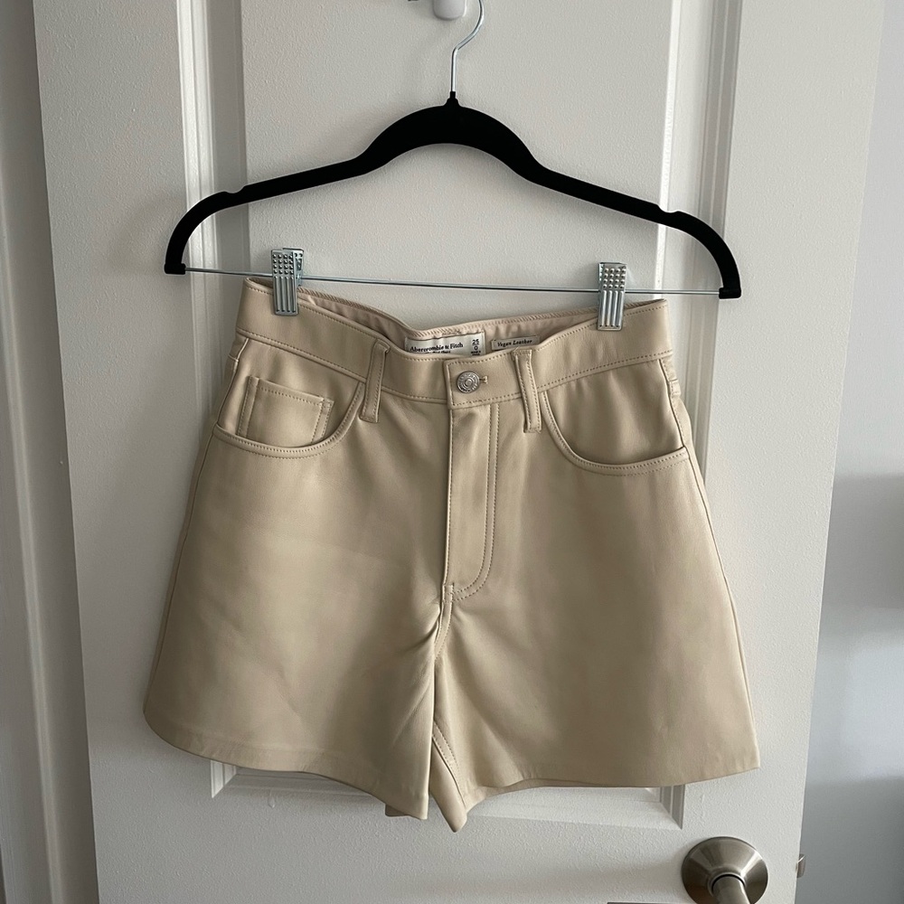 Abercrombie Beige Women's Vegan Leather High-Waist Shorts